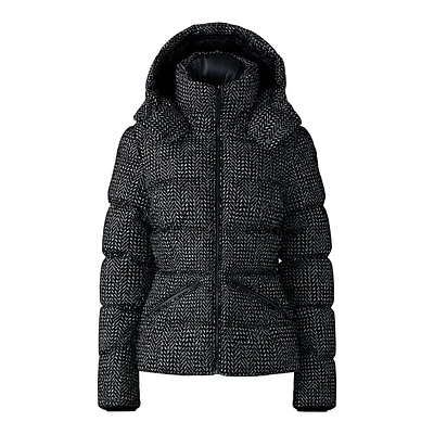 Mackage Madalyn-flp Flocked Medium Down Jacket Black-white, Size: