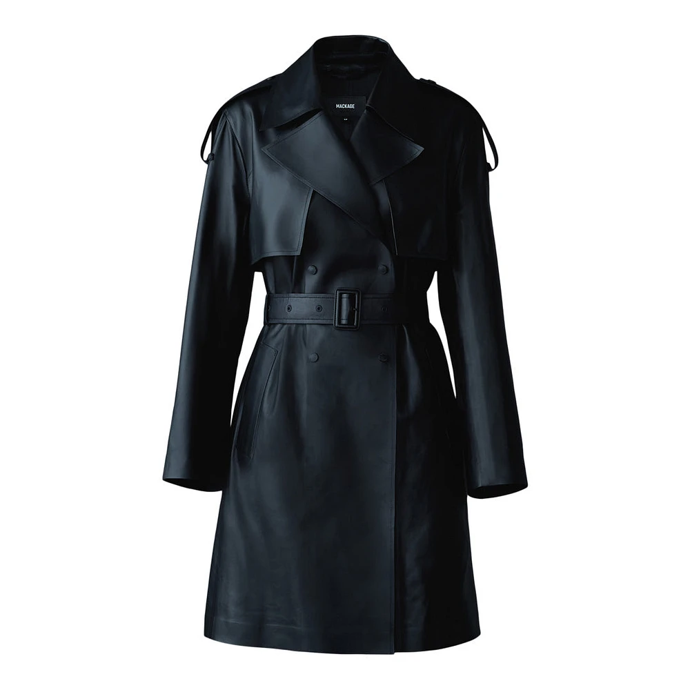 Mackage Medora Luster Leather Three-quarter Coat Black, Size: