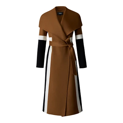 Mackage Nyrie Long Wool Coat With Sash Belt Earth Brown Multi, Size: