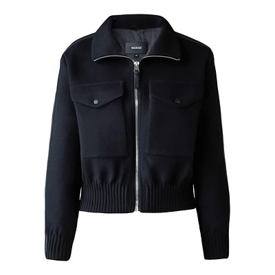 Mackage Patty Short Wool Jacket With Leather Detail Black, Size:
