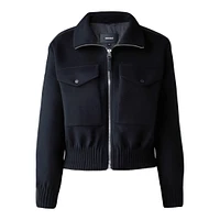 Mackage Patty Short Wool Jacket With Leather Detail Black, Size: