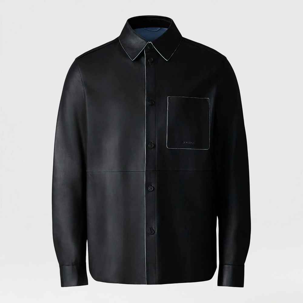 Mackage Remington Two-tone Leather Overshirt Black-fog Blue, Size: