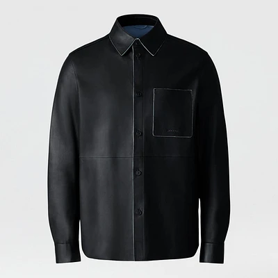 Mackage Remington Two-tone Leather Overshirt Black-fog Blue, Size: