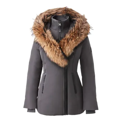 Mackage Adali Down Coat With Natural Fur Signature Collar Carbon, Size: