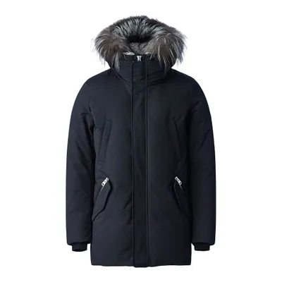 Mackage Edward 2-in-1 Down Parka With Hooded Bib And Silver Fox Fur Black-silver, Size: