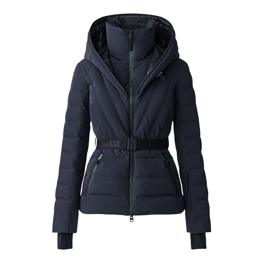 Krystal, Agile-360 belted down ski jacket with hood for ladies