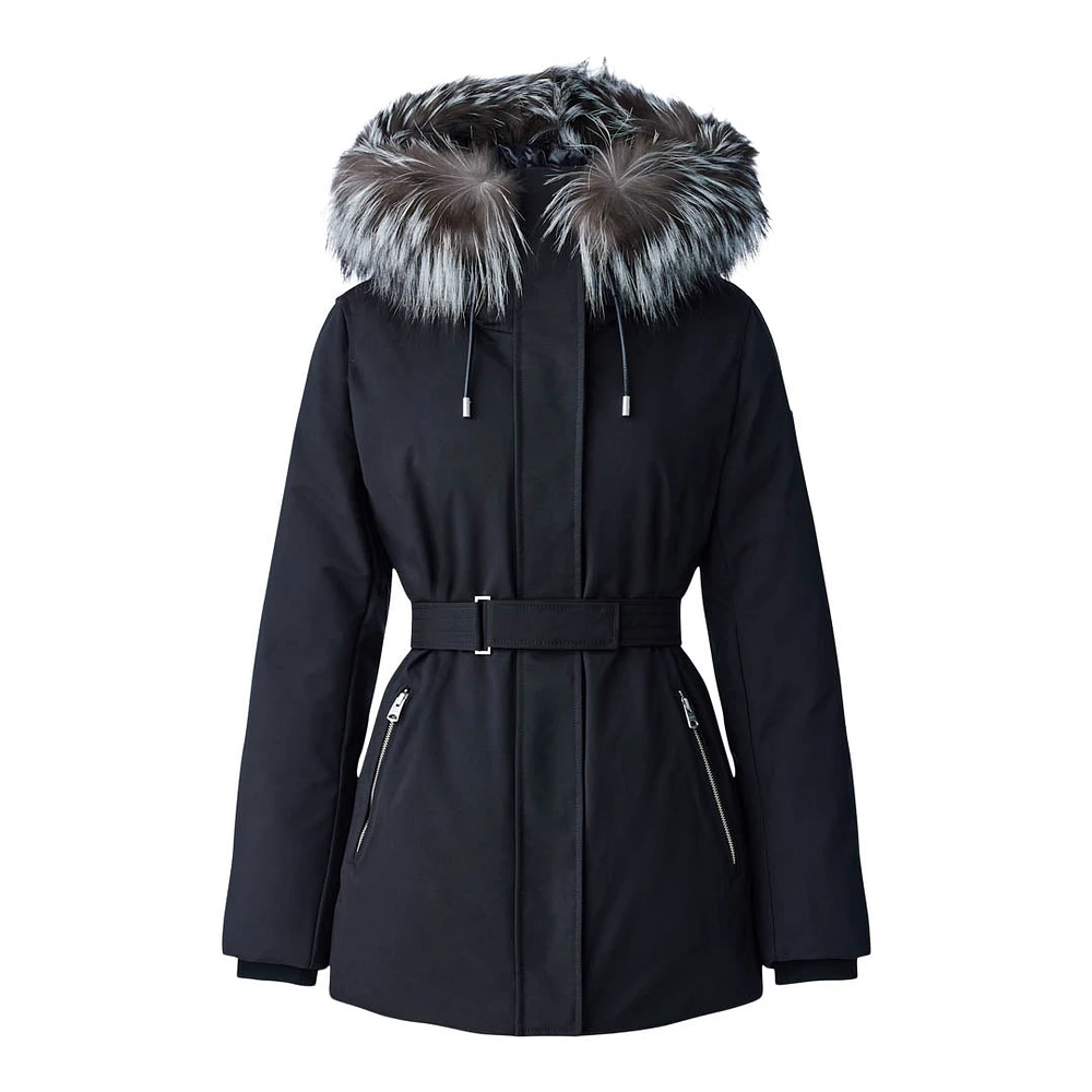Mackage Jeni 2-in-1 Down Parka With Removable Bib And Silver Fox Fur Black, Size: