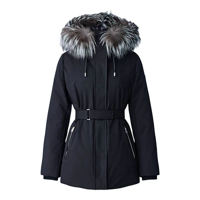 Mackage Jeni 2-in-1 Down Parka With Removable Bib And Silver Fox Fur Black, Size: