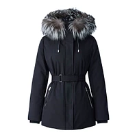 Mackage Jeni 2-in-1 Down Parka With Removable Bib And Silver Fox Fur Black, Size: