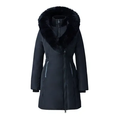 Mackage Kay Down Coat With Blue Fox Fur Signature Collar Black, Size: