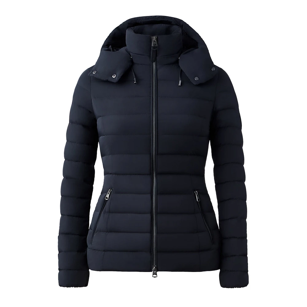 Mackage Michi Agile-360 Stretch Light Down Jacket With Hood In Black, Size: 3xl