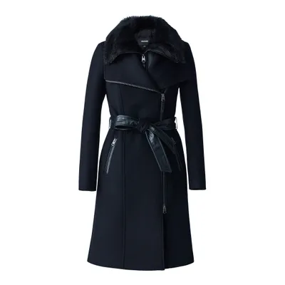 Mackage Nori 2-in-1 Double Face Wool Coat With Shearling Bib Black, Size: