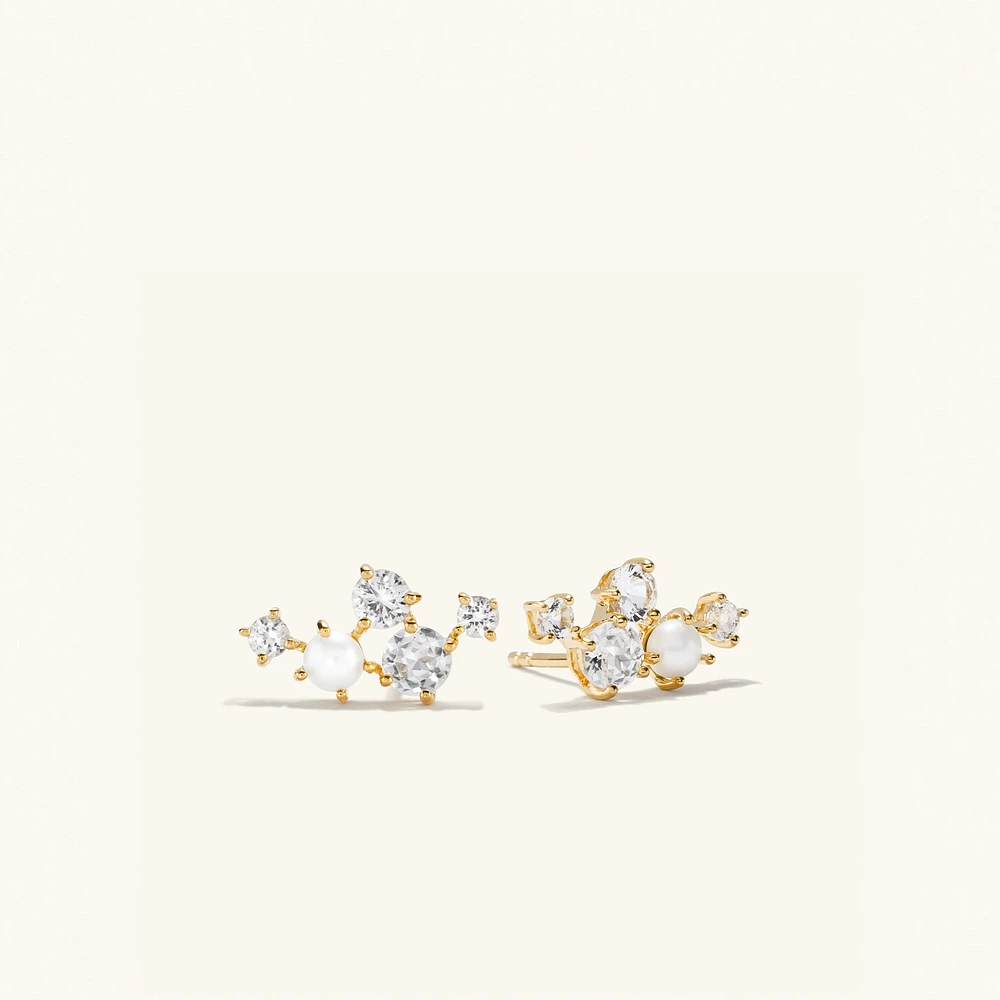 Mini Pearl Topaz Climber Studs