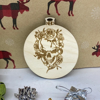 Skull Head with Snake and Roses Ornament