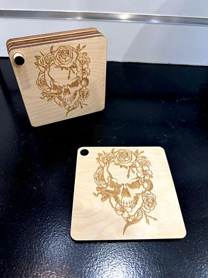 Skull Head with Snake and Roses Coaster Set