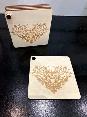 Skull In Heart Of Roses Coaster Set