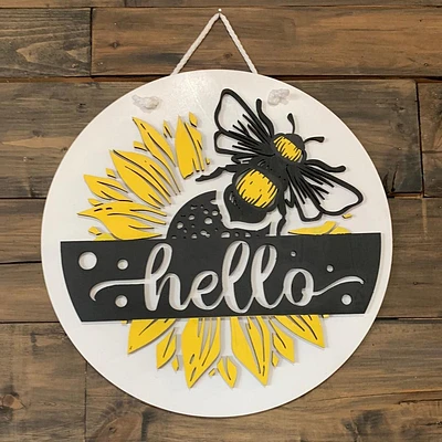 Hello Sunflower with Bumble Bee Decor