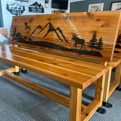 Live Edge Bench with Carved Back