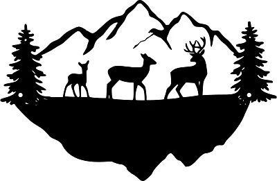 Mountains with Deer and Trees Address Sign