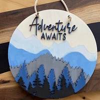 Adventure awaits wood sign