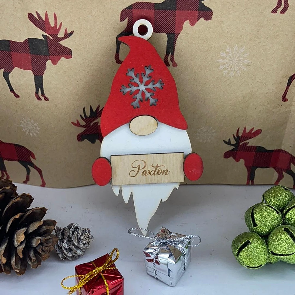 Snowflake Gnome Ornament with Name Engraving