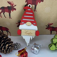 Stripe Hat Gnome Ornament with Engraving