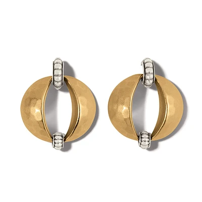 Mystic Moon Two Tone Post Drop Earrings
