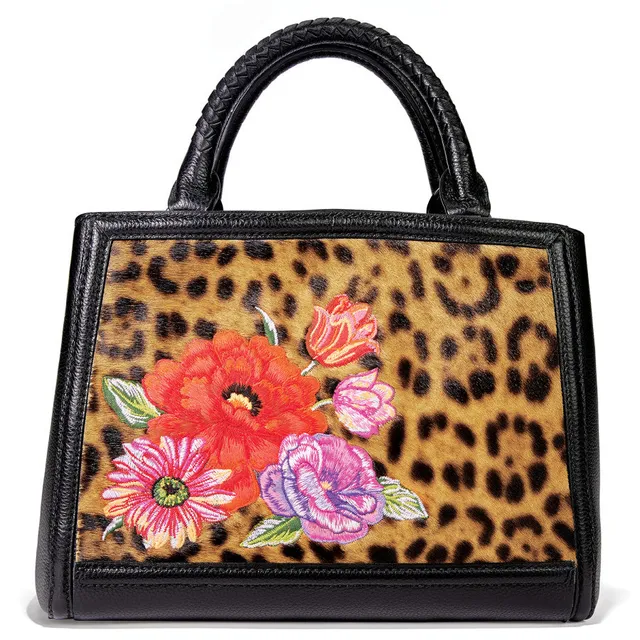 Medium Satchel Bag Flower Pattern Top Handle