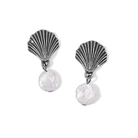 Silver Shells Pearl Drop Earrings