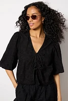 Tie Front Eyelet Top
