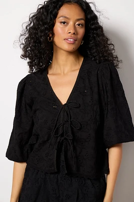 Tie Front Eyelet Top