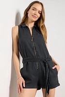 Sleeveless Zip Denim Romper