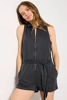 Sleeveless Zip Denim Romper