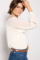 Long Sleeve Pleated Blouse