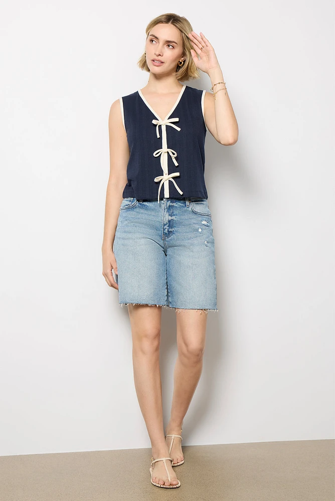 Tori Ribbed Tie Front Tank