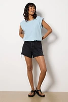 Embroidered Chambray Top