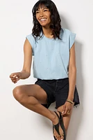 Embroidered Chambray Top
