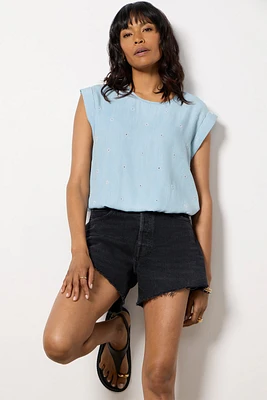 Embroidered Chambray Top