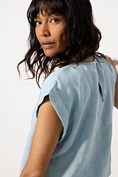 Embroidered Chambray Top