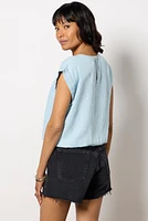 Embroidered Chambray Top