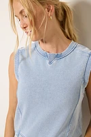 Sleeveless Knit Denim Vest
