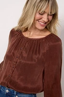 Shirred Button Front Blouse