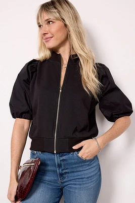 Jordan Zip Up Puff Sleeve Top