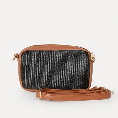 Sac à bandoulière Rafia - Noir & camel