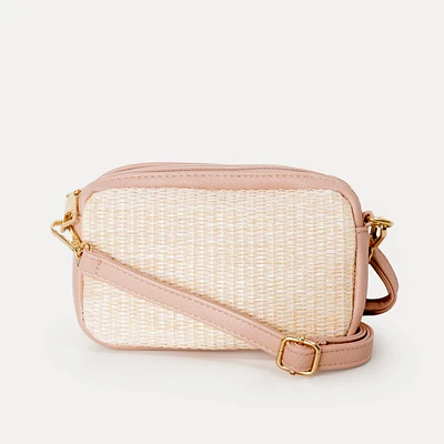 Rafia crossbody bag - Natural & pink