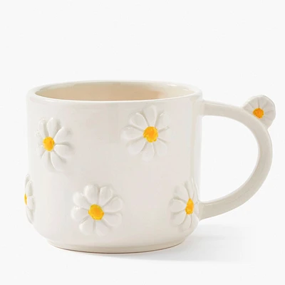Latte coffee mug with daisies - White