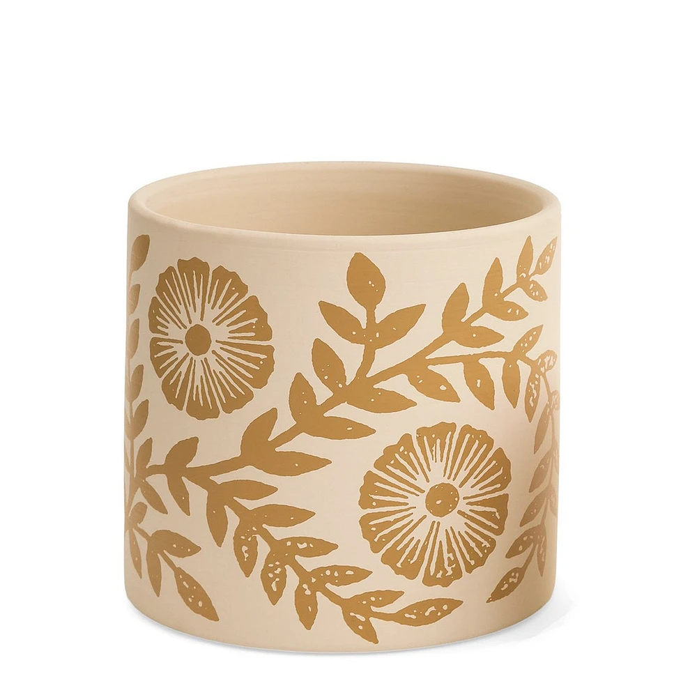 Pot imprimé fleuri moutarde - Grand