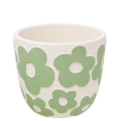 Pot en ciment - Fleurs vertes