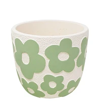 Pot en ciment - Fleurs vertes
