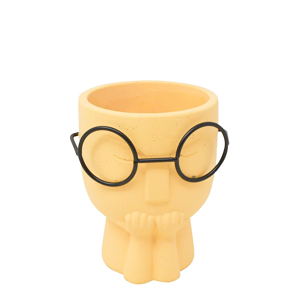 Pot jaune forme de visage & lunettes